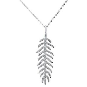 .18ct 14kt white gold diamond feather pendant neck